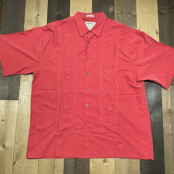 Bamboo Cay Other - Bamboo Cay XXL Embroidered Hawaiian Shirt Collared Short Sleeve Button-Up Salmon